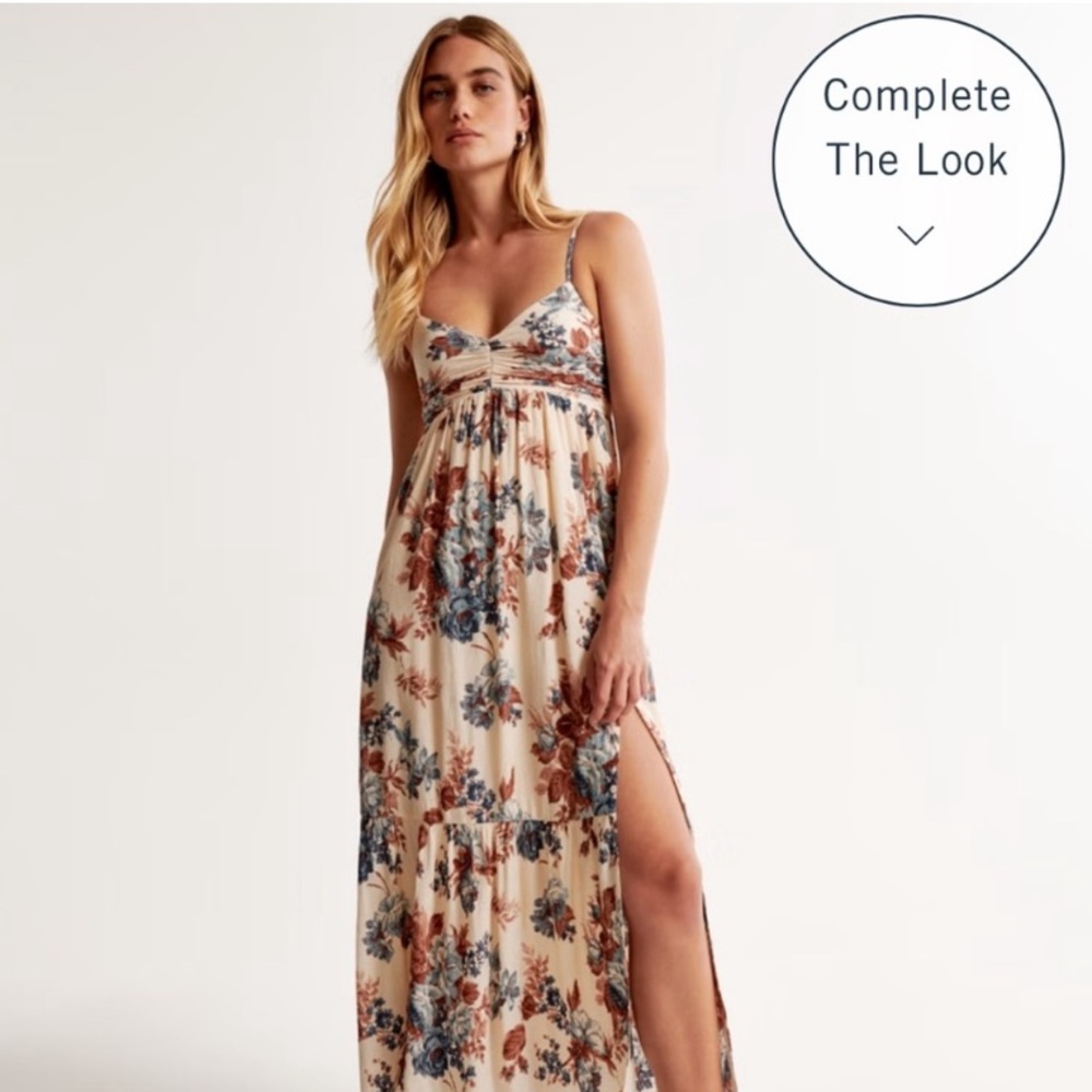 Abercrombie Crinkle Textured Ruched Maxi Dress